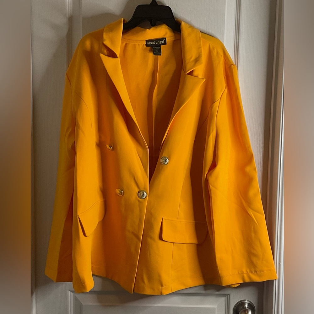 like an angel Bright Yellow Double-Breasted Blazer with Gold Buttons